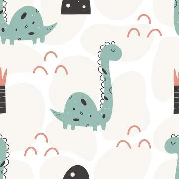 Cute dinosaur pattern - hand drawn childish dinosaur seamless pattern design イラスト素材