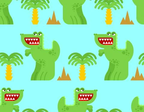 Cute dinosaur pattern seamless. funny dino background. Pretty Tyrannosaurus.  Stock Illustration