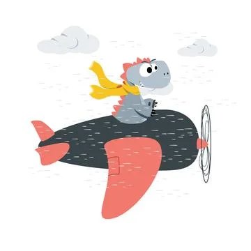 Cute dinosaur with plane, vector design. T-shirt graphic illustration for kid Stock-Illustration