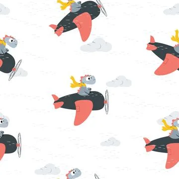 Cute dinosaur with plane, vector design. T-shirt graphic illustration for kid Stock Illustration