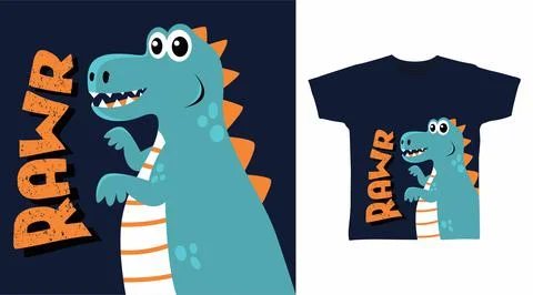 Cute dinosaur rawr design vector illustration ready for print on tees. 스톡 일러스트