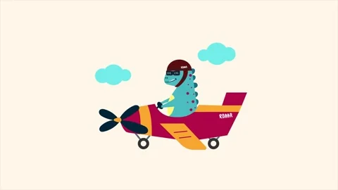 Cute dinosaur riding an airplane looping animation on white background Stock Footage 340084316