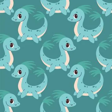 Cute dinosaur seamless pattern. Cute colored dinosaurs for nursery, kids Stock Illustration