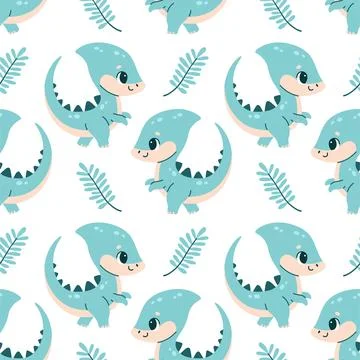 Cute dinosaur seamless pattern. Cute colored dinosaurs for nursery, kids Stock Illustration