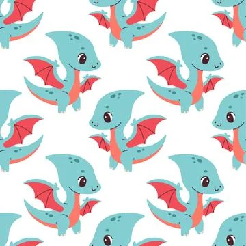 Cute dinosaur seamless pattern. Cute colored dinosaurs for nursery, kids Stock Illustration
