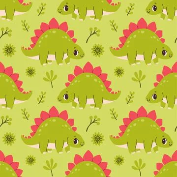 Cute dinosaur seamless pattern. Cute colored dinosaurs for nursery, kids Stock Illustration