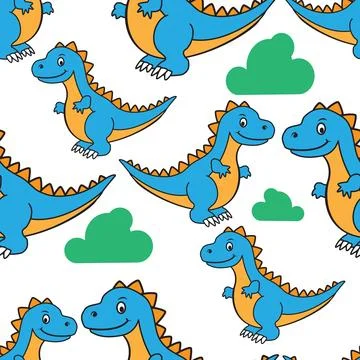 Cute Dinosaur Seamless Pattern for Kids Design. Editable pattern on a Stock Illustration