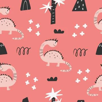 Cute dinosaur seamless patterns. Digital paper. Creative childish print Illustrazione stock