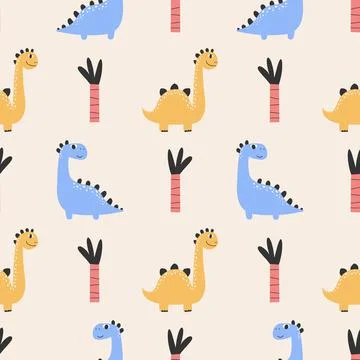 Cute dinosaur seamless patterns. Digital paper. Creative childish print Illustrazione stock