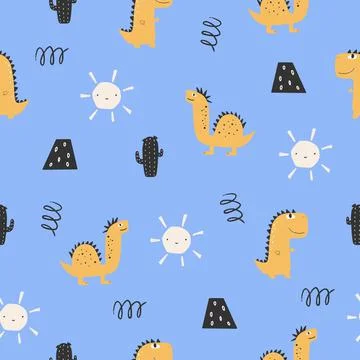 Cute dinosaur seamless patterns. Digital paper. Creative childish print 스톡 일러스트