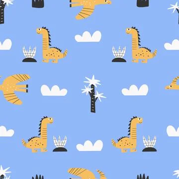 Cute dinosaur seamless patterns. Digital paper. Creative childish print イラスト素材