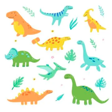 Cute dinosaur set for kids. Vector illustration. Stock Illustration