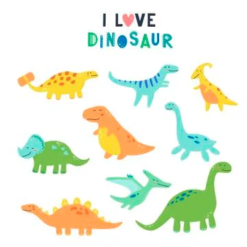 Cute dinosaur set for kids. Vector illustration. Stock Illustration