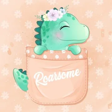 Cute dinosaur sitting inside pocket illustration Stock Illustration