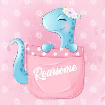 Cute dinosaur sitting inside pocket illustration Stock Illustration