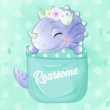 Cute dinosaur sitting inside pocket illustration Stock Illustration