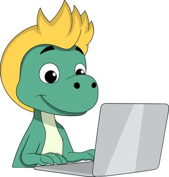 Cute Dinosaur Using Laptop for Digital Education Concept Stock Illustration