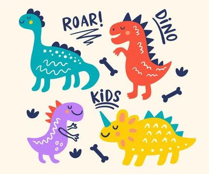 Cute Dinosaur Vector illustration, Hand drawn Dino kids drawing Illustrazione stock