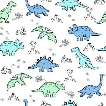 Cute dinosaur vector print for kids. Vector Seamless pattern with cartoon din Illustrazione stock