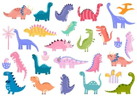 Cute dinosaurs big bundle. Dino set. Collection with Tyrannosaurus rex Stock Illustration