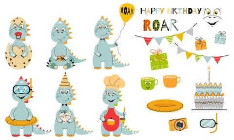 Cute dinosaurs collection. Dino set for kid. Vector illustration. Stock Illustration