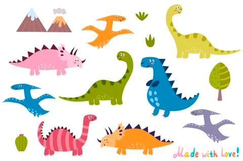 Cute dinosaurs collection. Isolated elements set for your design Stock Illustration
