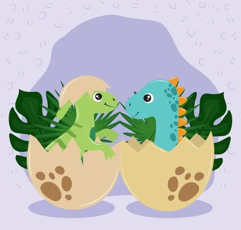 Cute dinosaurs in egg shells Stock Illustration