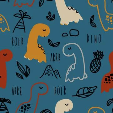 Cute dinosaurs seamless Stock Illustration