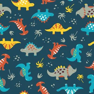 Cute dinosaurs seamless pattern. Colorful vector illustration for childish Stock Illustration