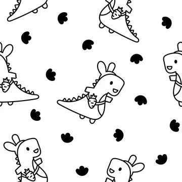 Cute dinosaurs. Seamless pattern. Coloring Page. Stock Illustration