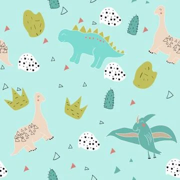 Cute dinosaurs Seamless pattern. Stock Illustration