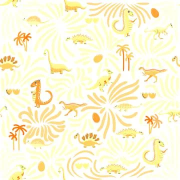 Cute dinosaurs seamless pattern. Solid pattern, shades of orange. Funny carto Illustrazione stock