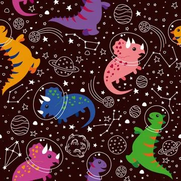 Cute dinosaurs in space. Stock Illustration