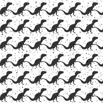 Cute Dinosaurs Vector Seamless Pattern. Silhouette striped Background Wallpaper Stock Illustration