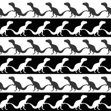 Cute Dinosaurs Vector Seamless Pattern. Silhouette striped Background Wallpap Stock Illustration