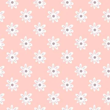 Cute ditsy seamless pattern on light pink background. Doodle chamomile print. Stock Illustration