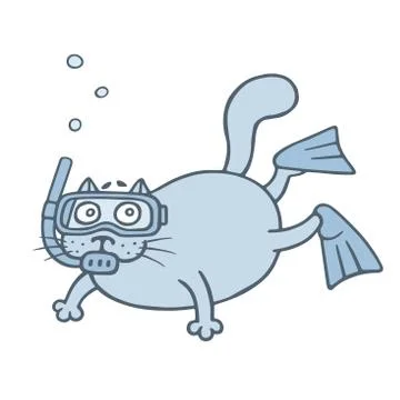 Cute diver cat. Vector illustration. Stock Illustration