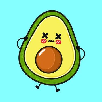 Cute dizzy avocado character feeling sick and nauseous Stock Illustration