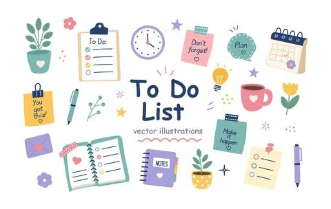 Cute To Do List Stationery Vector Illustrations Stock Illustration
