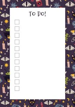 Cute to do list template, with magic occult things, Witchcraft, cartoon sty.. Stock Illustration