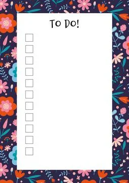 Cute to do list template, with spring vibe and flower pattern, cartoon styl.. Stock Illustration
