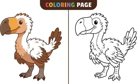 Cute Dodo Bird Coloring Page for Kids and Adults. Stock Illustration