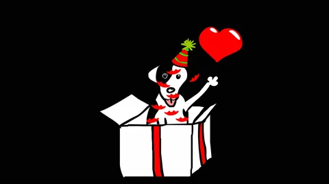 Cute dog in a box. hand drawn cartoon style animation. Alpha channel, PNG codec Stock Footage 68212693