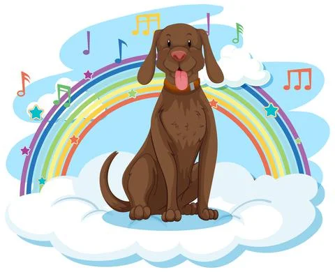 Cute dog on the cloud with rainbow Illustrazione stock