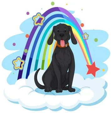 Cute dog on the cloud with rainbow Stock Illustration