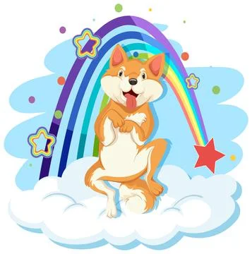 Cute dog on the cloud with rainbow Illustrazione stock