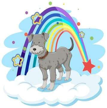 Cute dog on the cloud with rainbow Stock Illustration