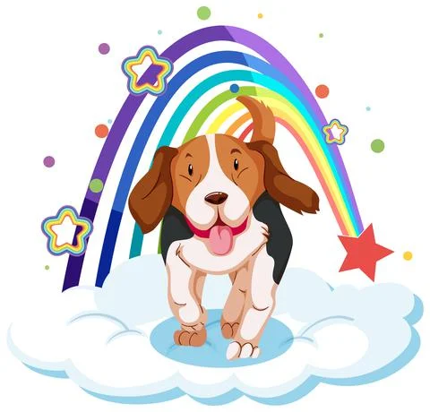 Cute dog on the cloud with rainbow Illustrazione stock