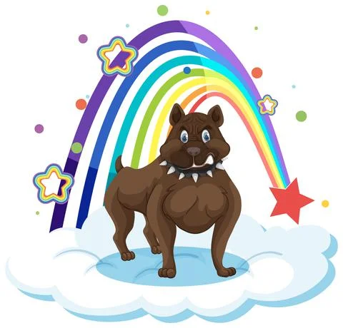 Cute dog on the cloud with rainbow イラスト素材