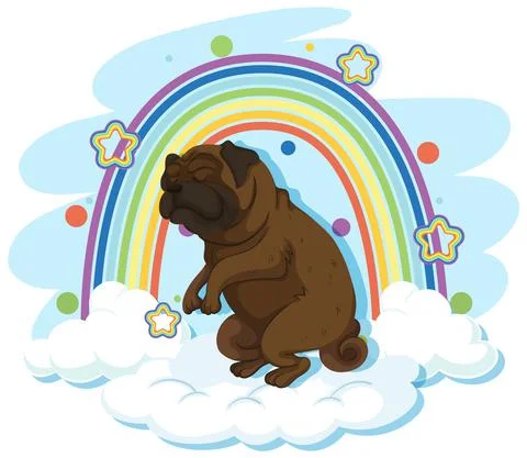 Cute dog on the cloud with rainbow Illustrazione stock